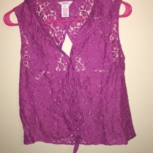 purple floral sheer tank top with buttons